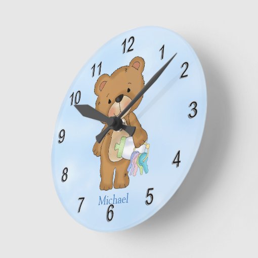 Kid's Clock Baby Boy Teddy Bear Baby Bottle | Zazzle