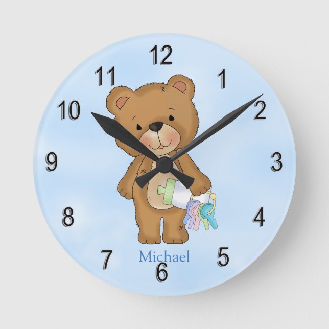 Kid's Clock Baby Boy Teddy Bear Baby Bottle (Front)