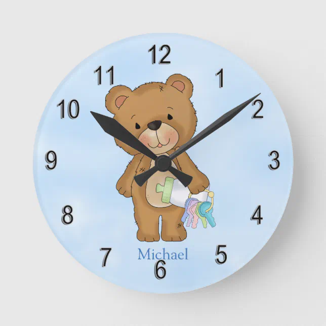 Kid's Clock Baby Boy Teddy Bear Baby Bottle | Zazzle