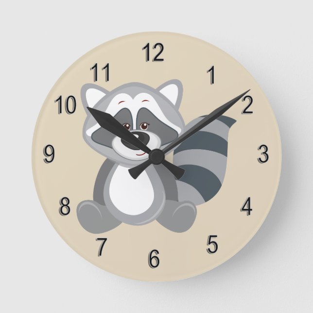 Kid's Clock Cute Woodland Raccoon (Front)