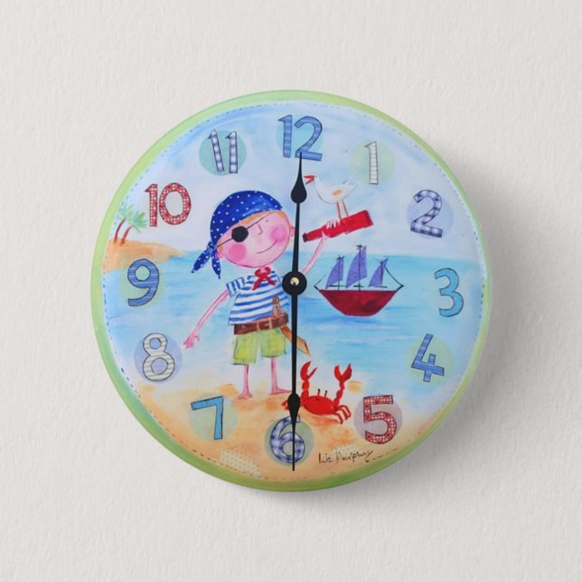 Kids Clock Style Button -'The Pirate" (Front)
