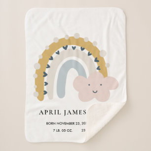 KIDS CLOUD BLUSH BLUE RAINBOW BABY BIRTH STATS SHERPA BLANKET