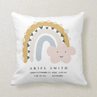 KIDS CLOUD BLUSH BLUE RAINBOW BABY BIRTH STATS THROW PILLOW