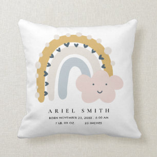 KIDS CLOUD BLUSH BLUE RAINBOW BABY BIRTH STATS THROW PILLOW