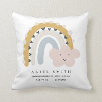 KIDS CLOUD BLUSH BLUE RAINBOW BABY BIRTH STATS THROW PILLOW