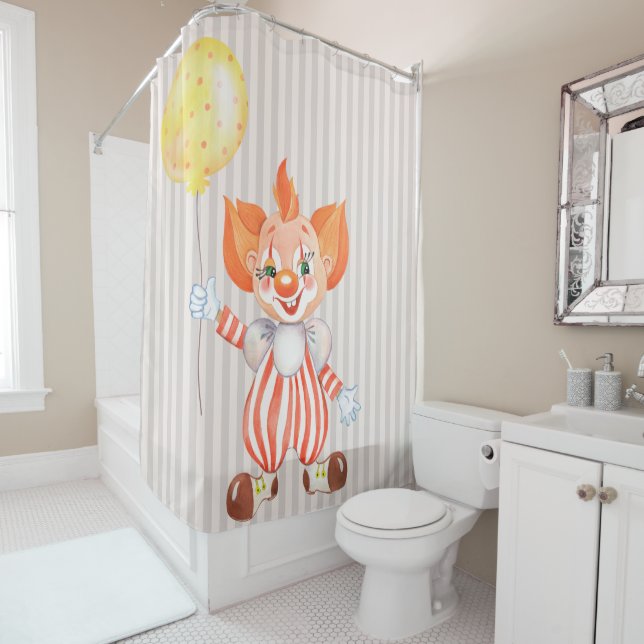 Kids Clown With Orange Hair Shower Curtain (In Situ)