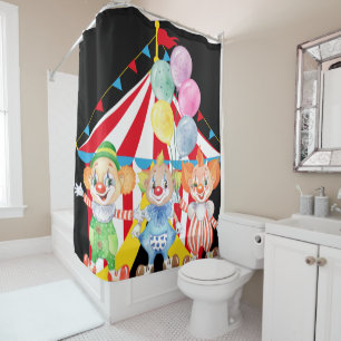 Kids Clowns On Black Shower Curtain