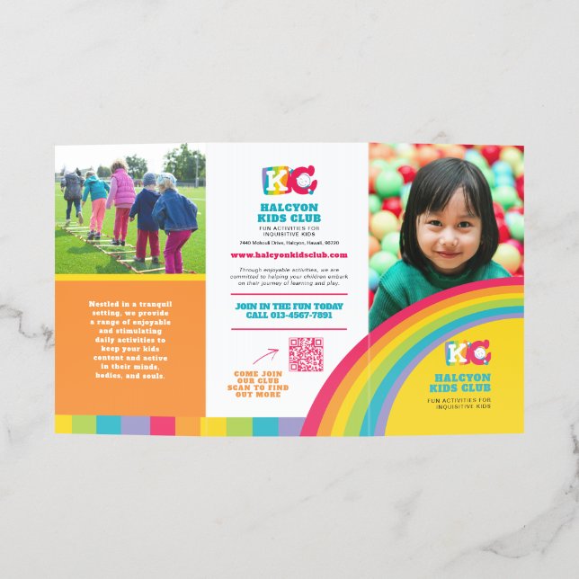 Kids club activities camp rainbow promotional  brochure (Outside)