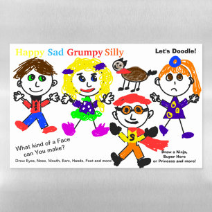 Kids Color in Stick Figures and Pet Doodles  Magnetic Dry Erase Sheet
