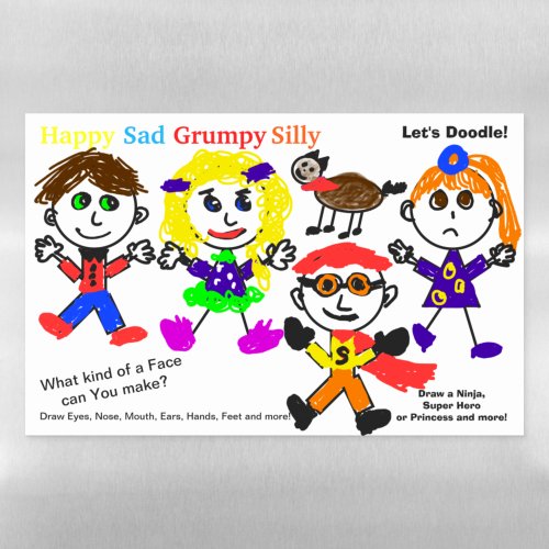 Kids Color in Stick Figures and Pet Doodles  Magnetic Dry Erase Sheet