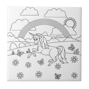 Kids Color Me Unicorn Rainbow Ceramic Tile