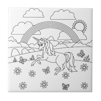 Kids Color Me Unicorn Rainbow Ceramic Tile