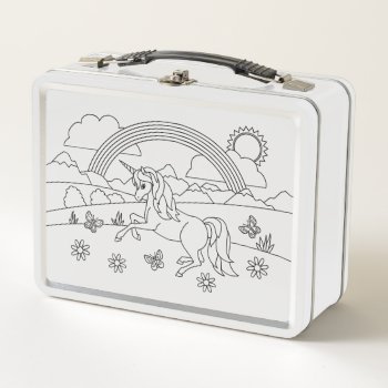 Kids Color Me Unicorn Rainbow Metal Lunch Box by Fun_Forest at Zazzle