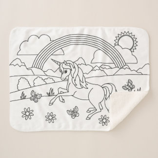 Kids Color Me Unicorn Rainbow Sherpa Blanket