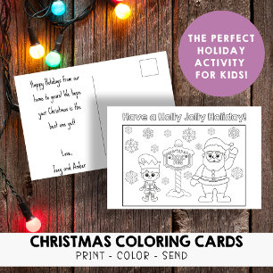 Kids Color Your Own Holly Jolly Holiday Christmas Postcard
