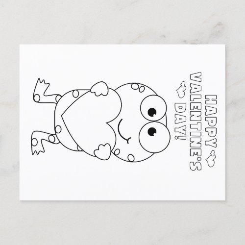 Kids Color your own Valentine frog Postcard
