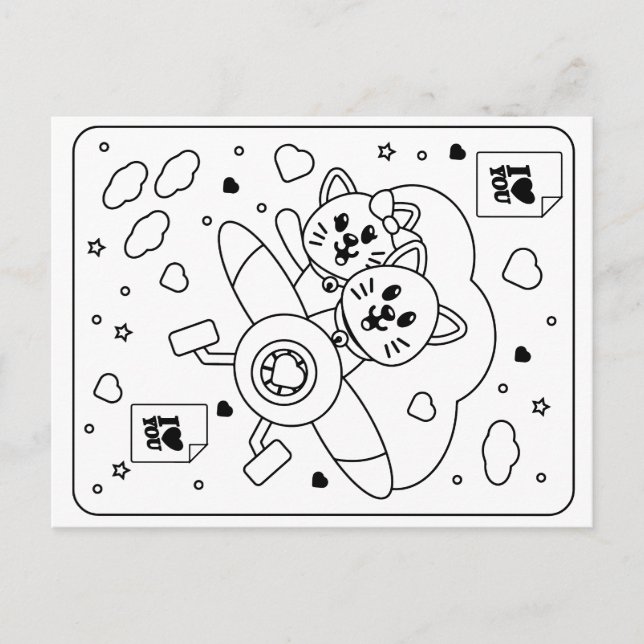 Kids' color your own Valentine (two cats) Postcard (Front)