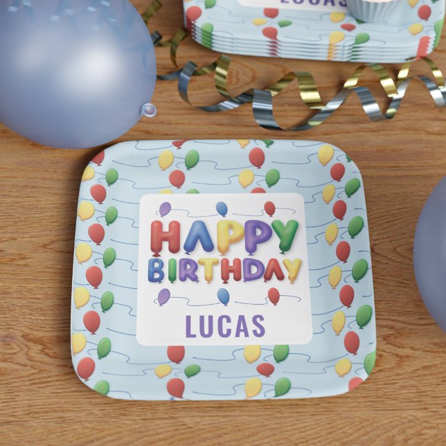 Kids Colorful Balloons Happy Birthday Paper Plates (Just add your name and have a fantastic birthday party)