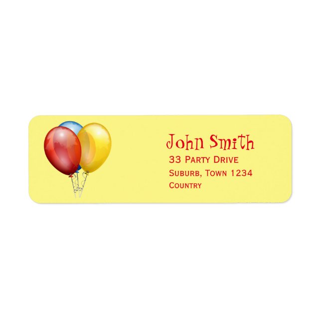 Kid's colorful balloons party label (Front)