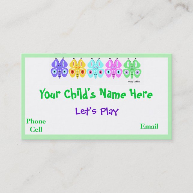 Kid's Colorful Butterfly Calling Cards (Front)