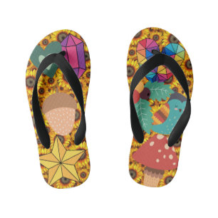 Kids Colorful Clipart Collage Flowers Star Rainbow Kid's Flip Flops