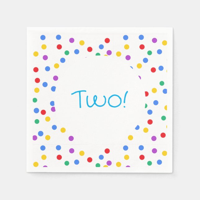 Kids Colorful Confetti Dots 2nd Birthday Paper Napkins (Front)