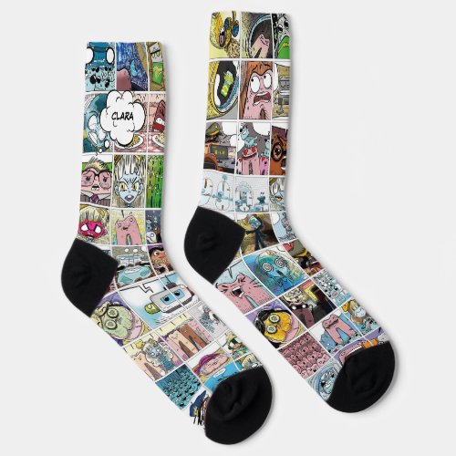 Kids Colorful Cool Character Faces Pattern Name Socks
