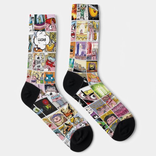 Kids Colorful Crazy Character Faces Pattern Name Socks