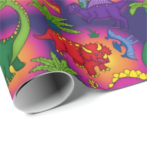 Kids Colorful Cute Dinosaurs Pattern Wrapping Paper