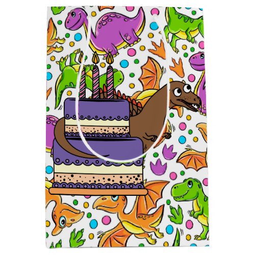 Kids Colorful Dinosaurs  Medium Gift Bag