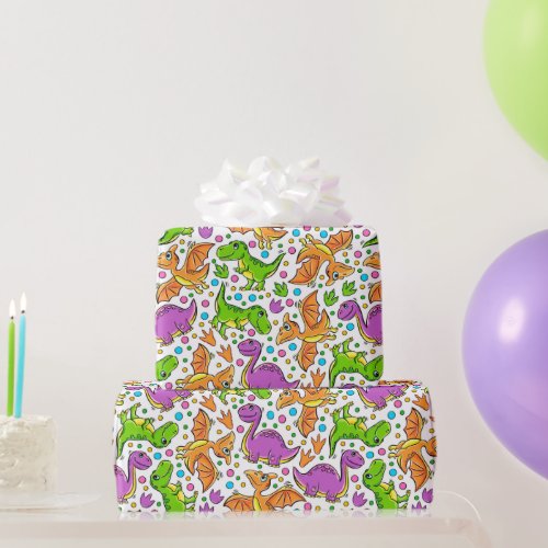 Kids Colorful Dinosaurs Wrapping Paper
