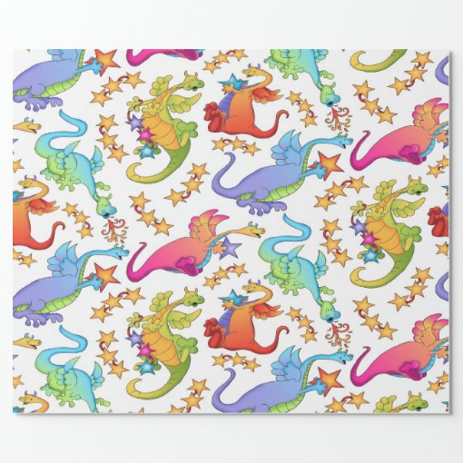 Kids Colorful Dragons Gift Wrapping Paper 