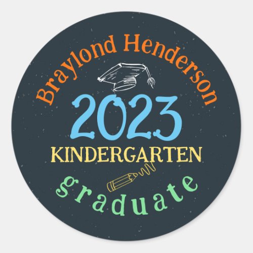 Kids Colorful Elementary School Graduation Classic Round Sticker