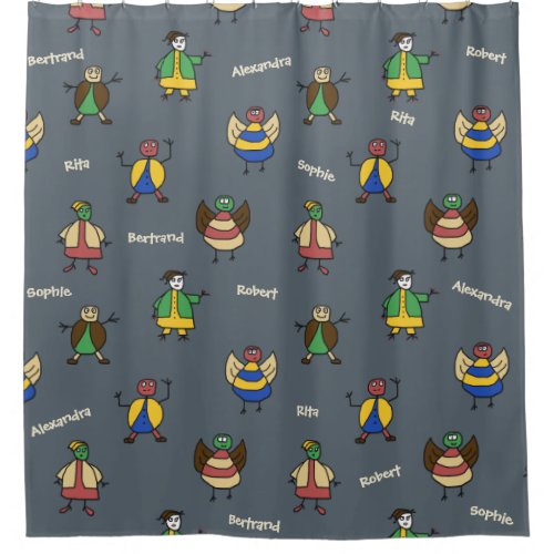 Kids Colorful Family Cartoon Characters any Names Shower Curtain