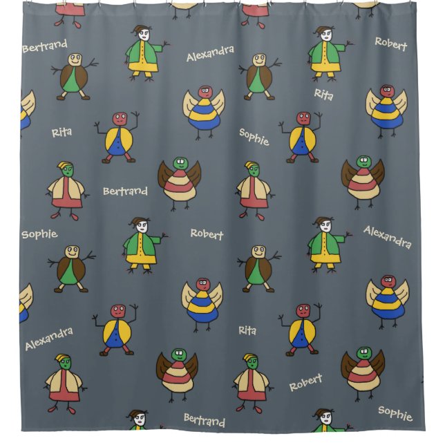 Kids Colorful Family Cartoon Characters any Names Shower Curtain (Front)