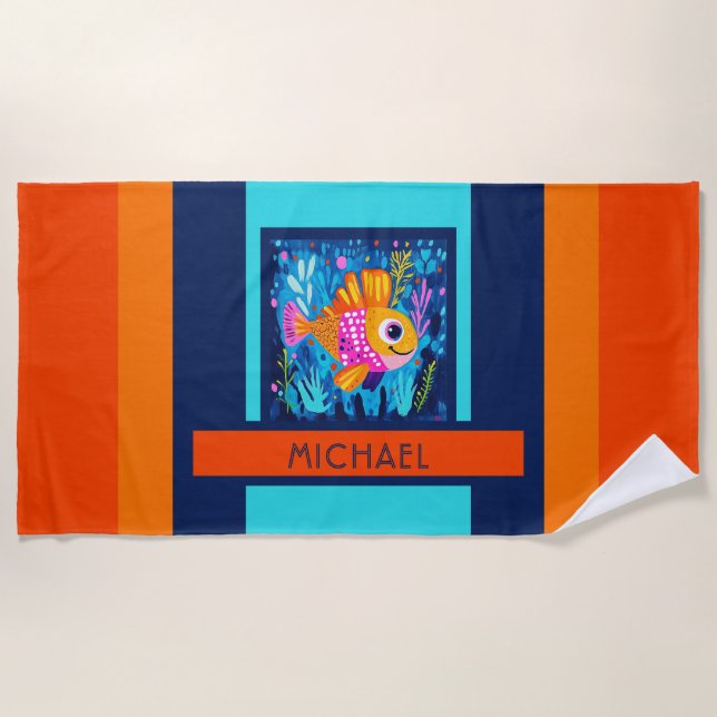 Kids Colorful Fish Beach Towel (Front)