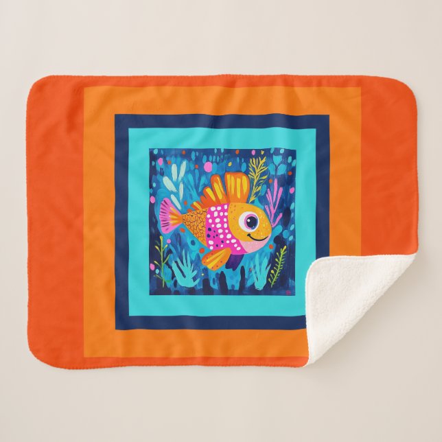 Kids Colorful Fish Sherpa Blanket (Front (Horizontal))