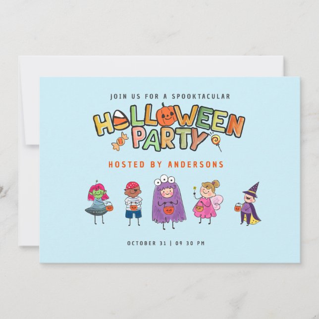 Kids Colorful Halloween Blue Costume Party Invitation (Front)