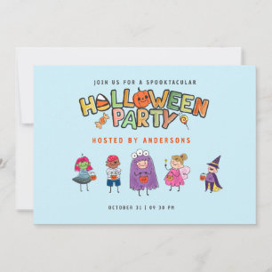 Kids Colorful Halloween Blue Costume Party Invitation