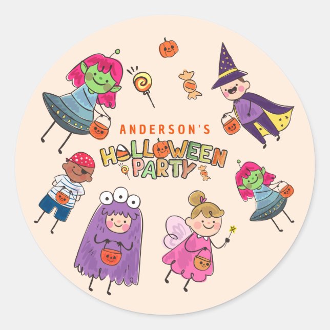 Kids Colorful Halloween Costume Party Classic Round Sticker (Front)