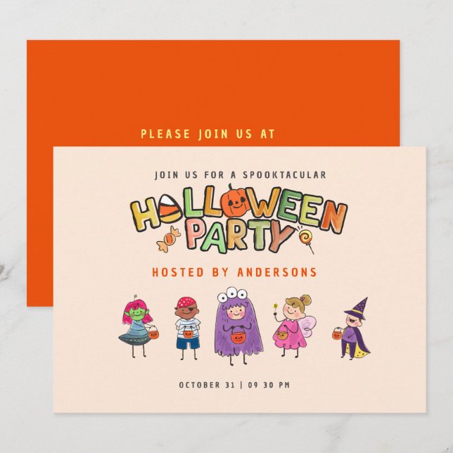 Kids Colorful Halloween Costume Party Invitation (Front/Back)