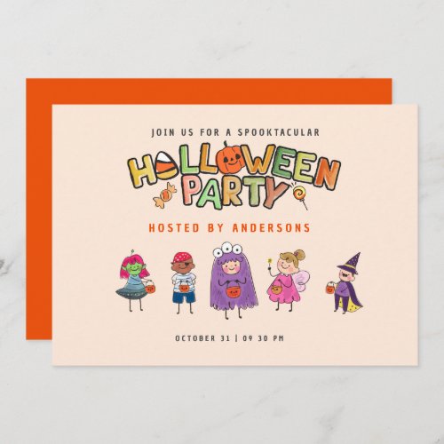 Kids Colorful Halloween Costume Party Invitation