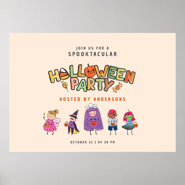 Kids Colorful Halloween Costume Party Poster (Front)