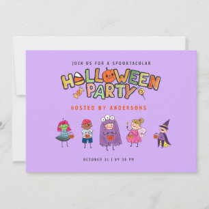 Kids Colorful Halloween Purple Costume Party Invitation