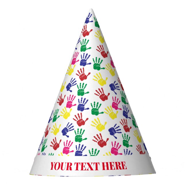 Kids Colorful Handprint Birthday Party Hat (Front)