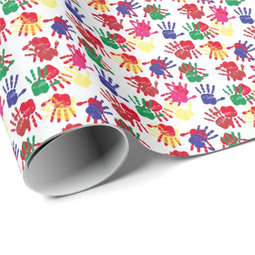 Kids Colorful Handprints Art Party  Wrapping Paper