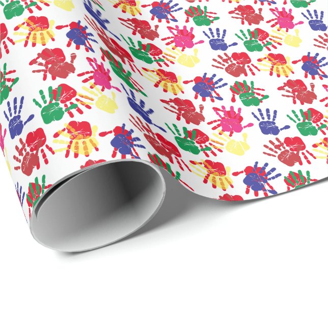 Kids Colorful Handprints Art Party  Wrapping Paper (Roll Corner)
