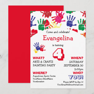 Kids Colorful Handprints Birthday Party Invitation