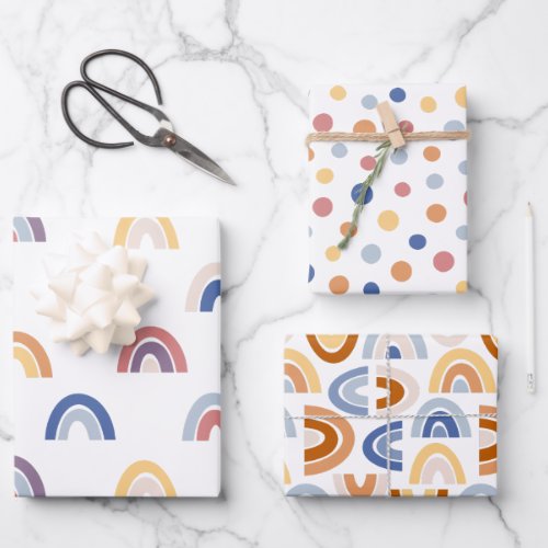 Kids Colorful Happy Rainbows and Polka Dots Wrapping Paper Sheets