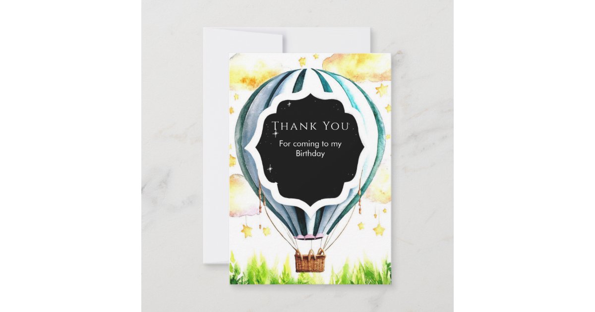 Kids' Colorful Hot Air Balloon Birthday Thank You Card | Zazzle